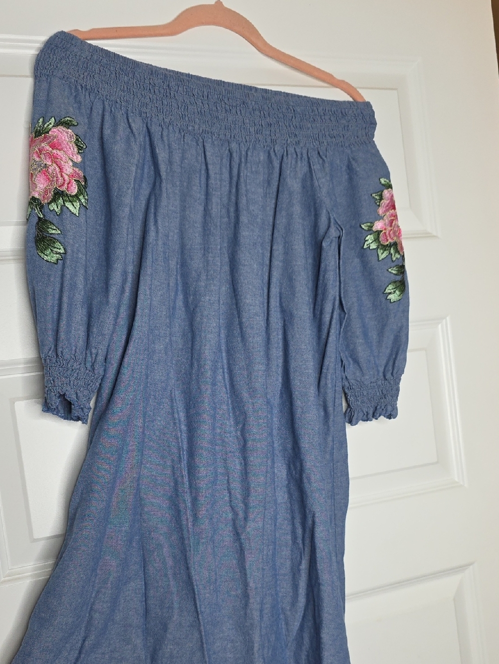 Mlle Gabrielle Blue Elastic Shoulder Top/Dress SIZE S